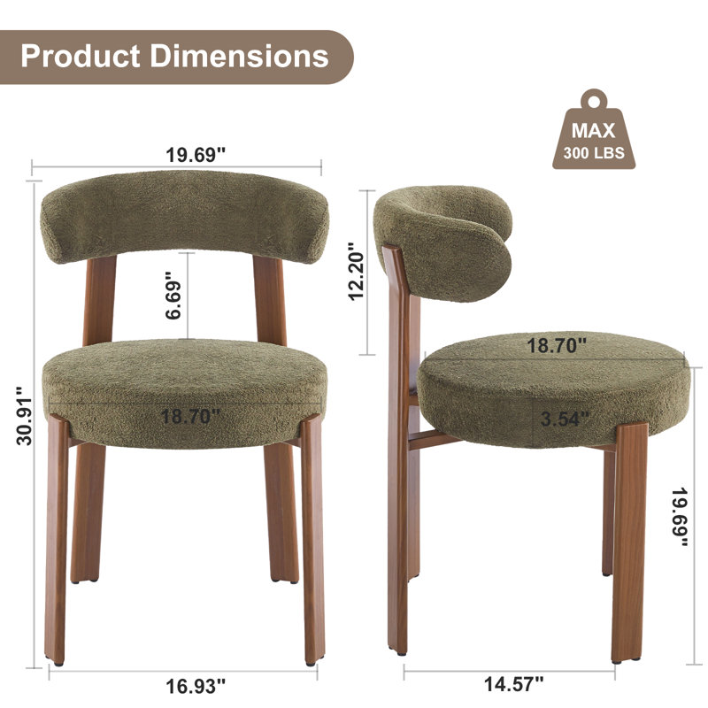 Absecon Boucle Upholstered Dining Side Chair With Metal Legs (set Of 6), Green, 6