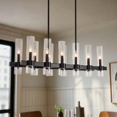 Modern 12-Light Kitchen Island Linear Chandelier with Clear Glass Shades