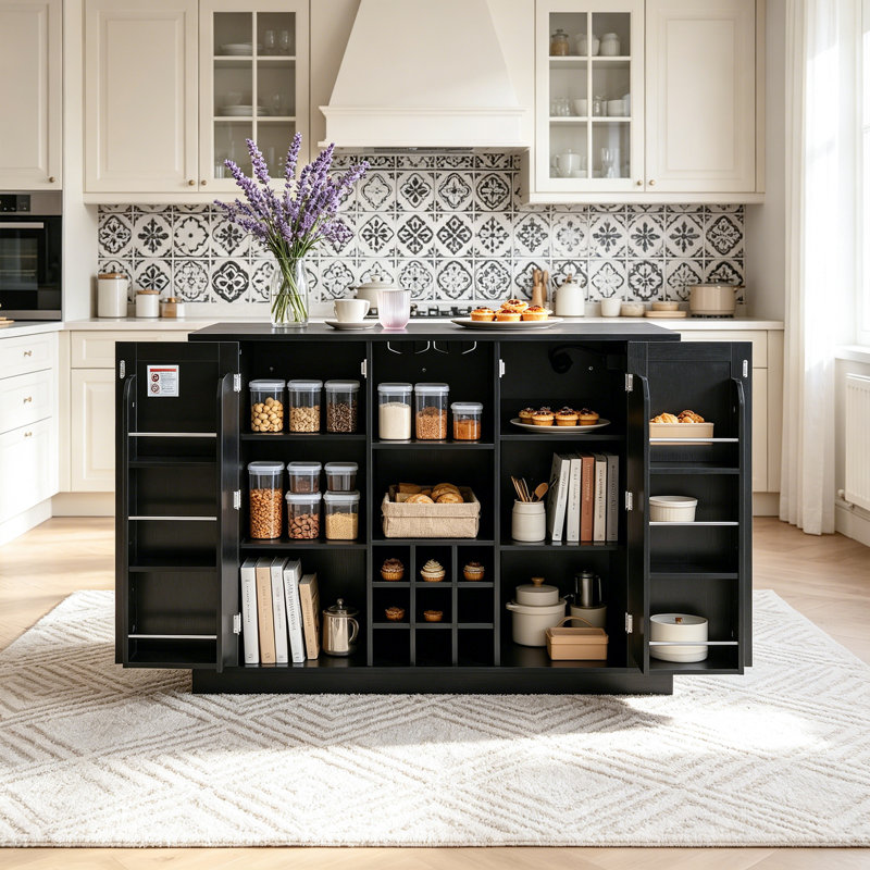Kitchen Island Bar Cabinet With Foldable Tabletop