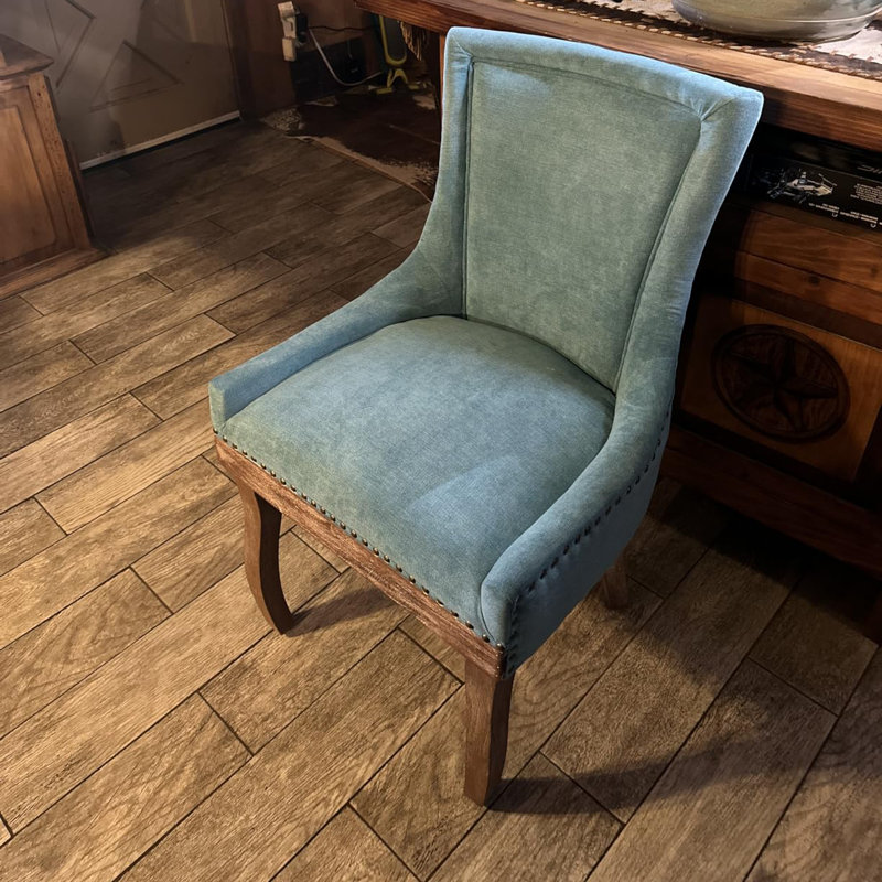 Thickened Fabric Upholstered Wooden Nailhead Dining Chairs (Set of 6), Blue