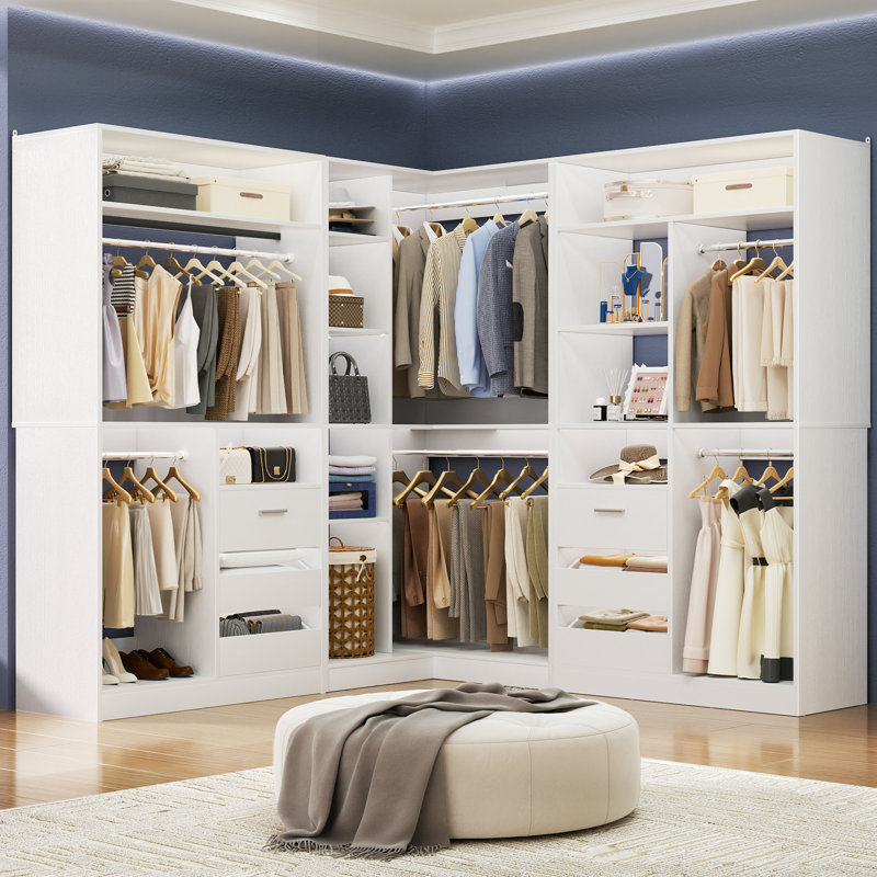 72"-108"Closet System With Drawers, White