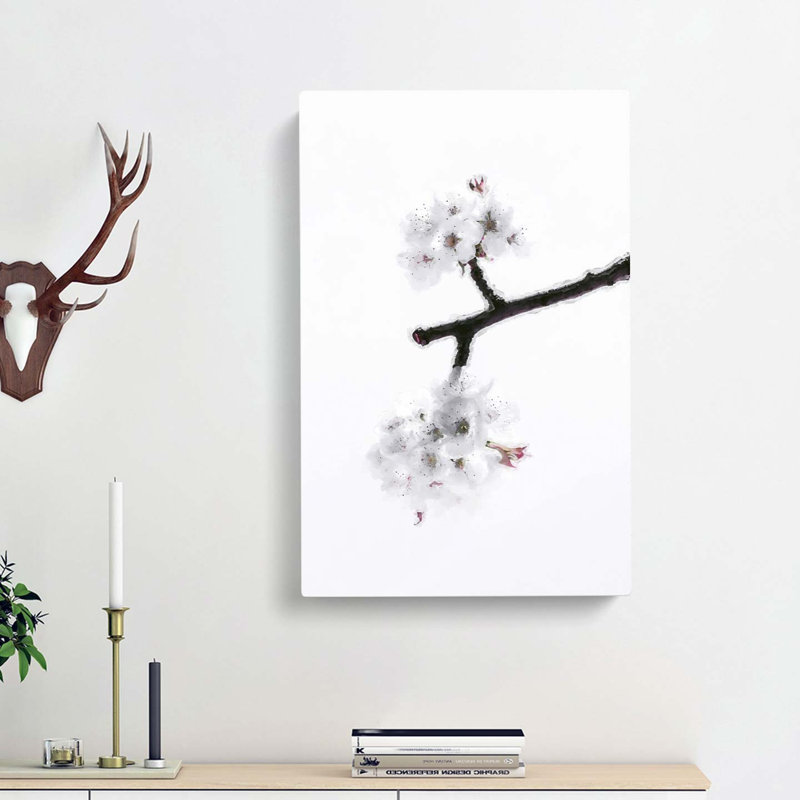 White Cherry Blossom Tree - Wall Art, 60cm H x 40cm W x 3cm D, Wrapped Canvas