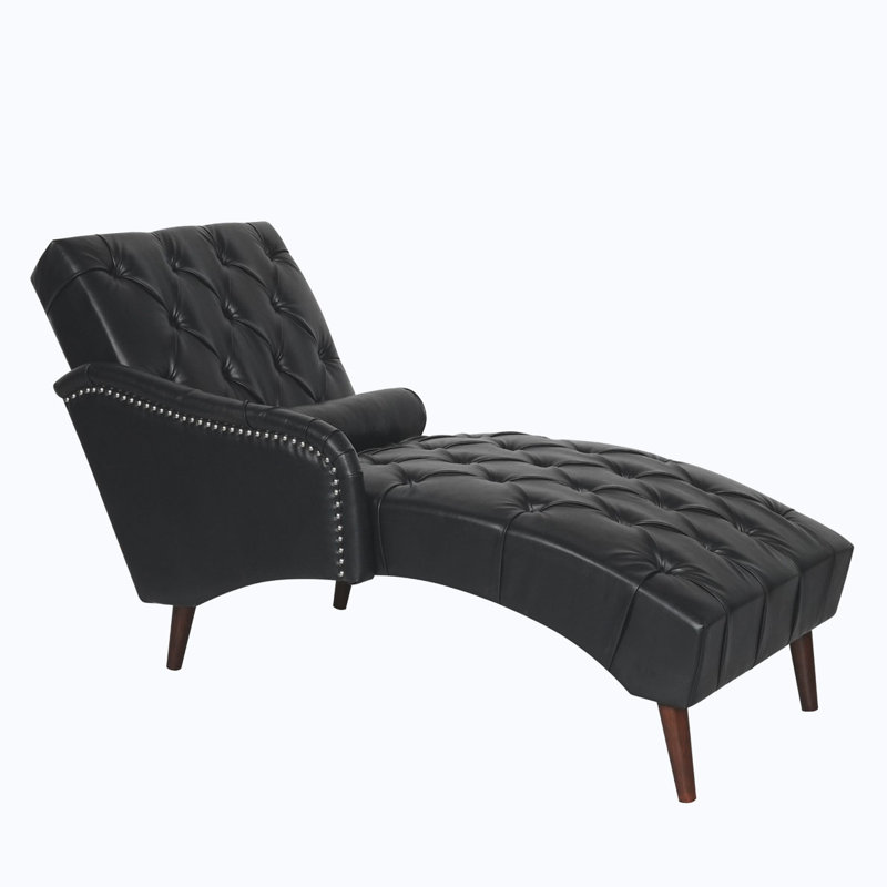 Indoor PU Button Tufted Chaise Lounge, Black