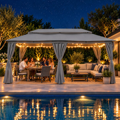 10 Ft W x 20 Ft D Steel Frame Soft-Top Patio Gazebo, Double Roof Canopy