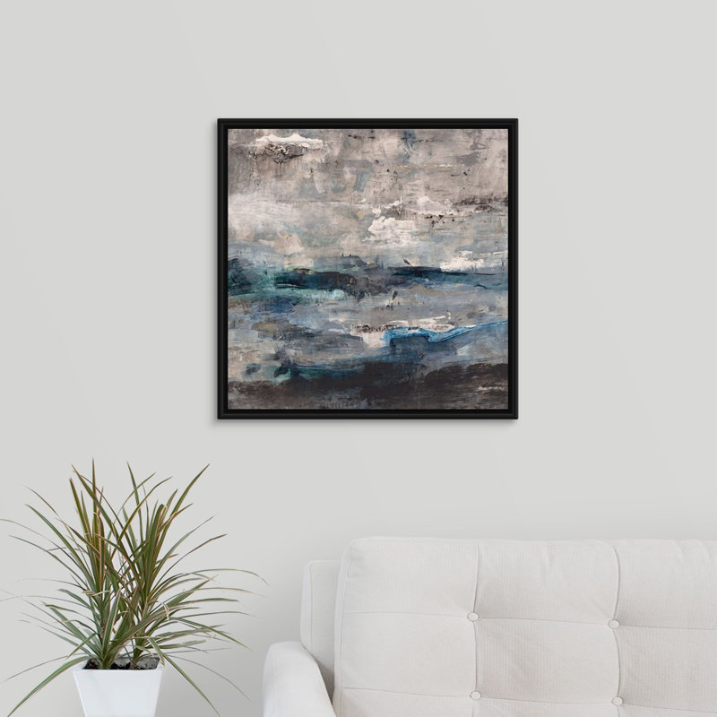 « vibrant vagues », peinture sur toile, H 21,7 po x l 21,7 po x P 1,75 po, Cadre flottant noir