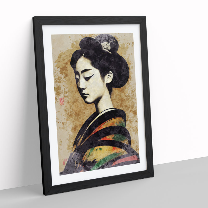 Geisha Watercolour No.4 - Single Picture Frame Painting, Black, 34cm H x 25cm W x 2cm D