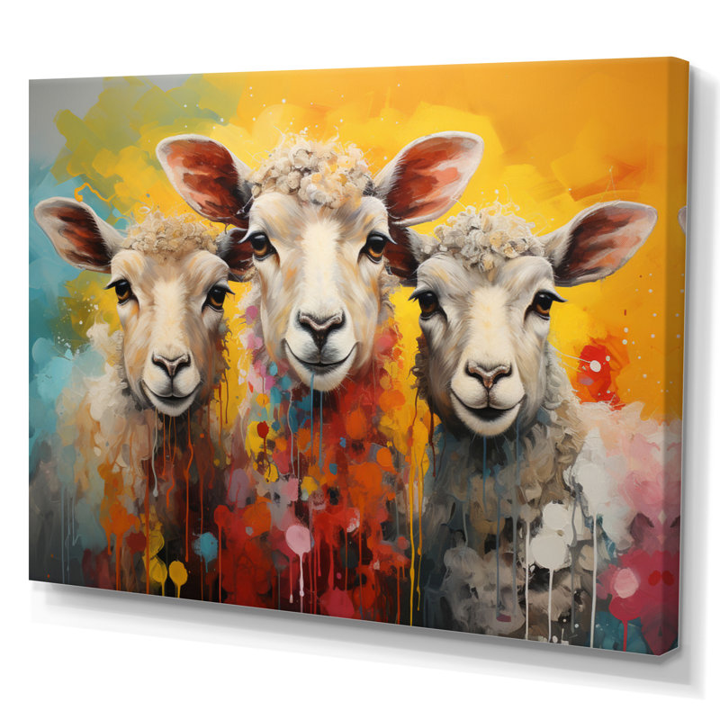 «Colorful Sheep Fuzzy Friends», reproduction d'art sur toile, Toile tendue, H 24 po x l 32 po