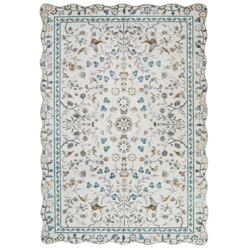 Floral Ivory Washable/Stain Guarded Area Rug , Rectangle 160 x 230 cm