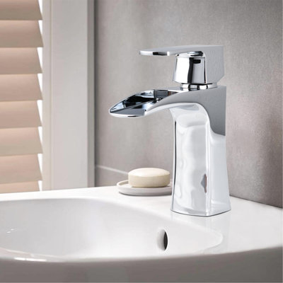 Single Handle Faucet With Waterfall Design For Bathroom, Bar And Lavatory - Solid Brass, Effortless Flow Adjustment Spout Lead , Water