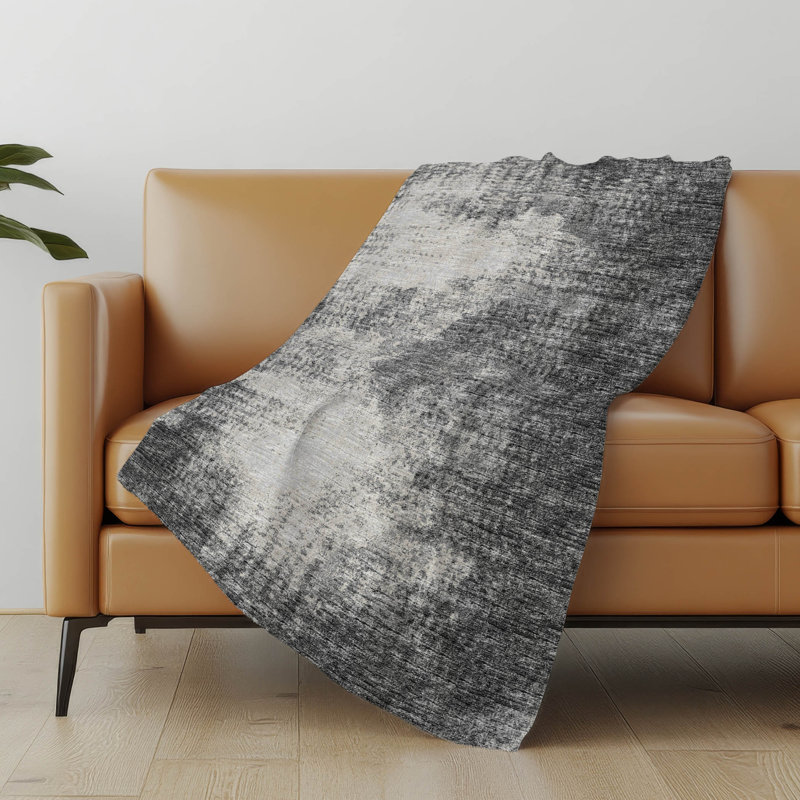 Premium Machine Washable Addison Sherpa Throw Blanket, Black Abstract