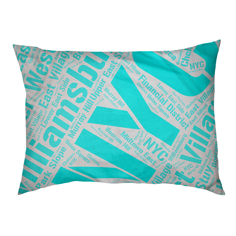 Coussin de chien « districts », Moyen (H 9,5 po x l 28 po x P 18 po), Cyan, New York