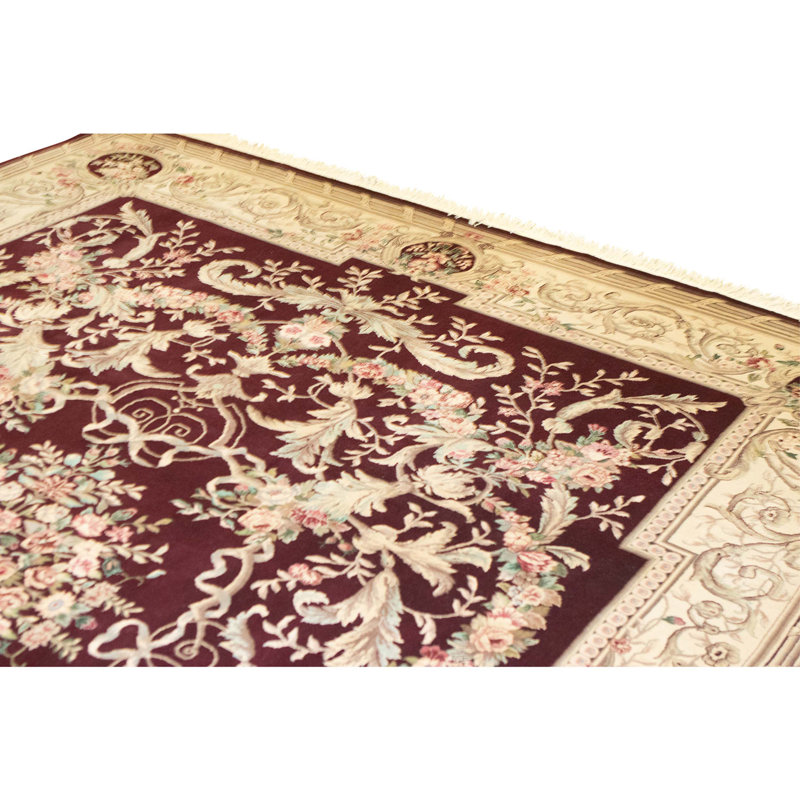 Hand Knotted Wool Area Rug in Wine And Cream