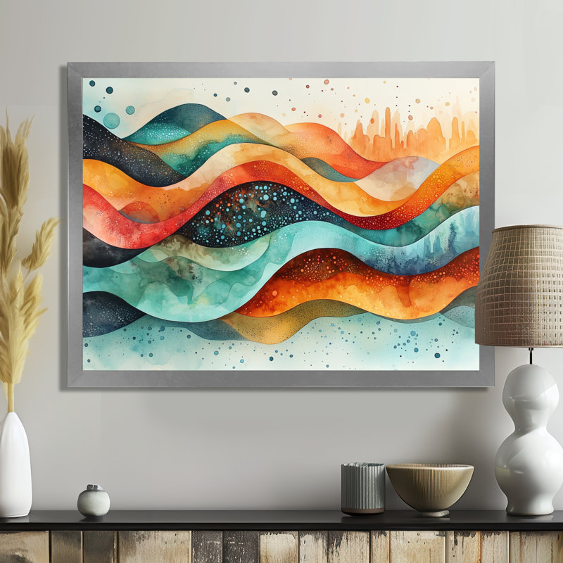 Abstrait abstrait de couleurs arc-en-ciel II - Art mural abstrait, H 24 po x l 32 po, Cadre simple, Silver
