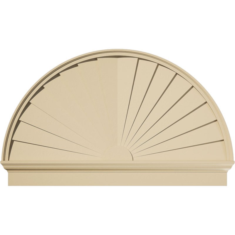 Half Round Signature Urethane Pediment, Primed Tan, 52" x 32.75" x 2.75", Combination, Sunburst