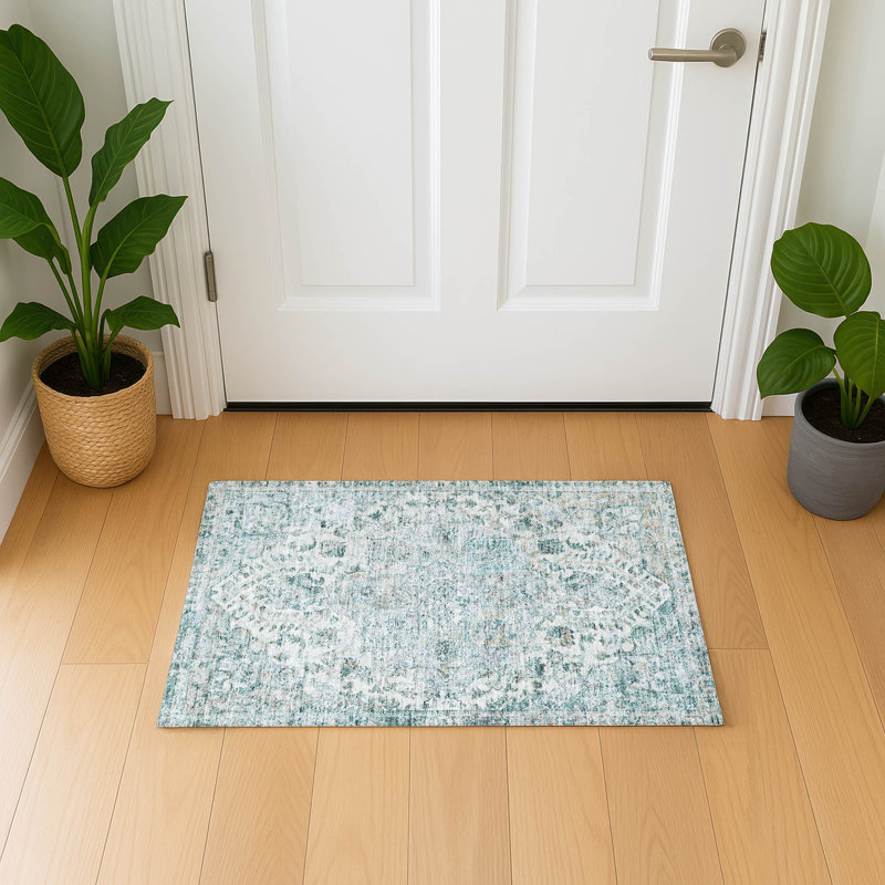 Premium Machine Washable Mayfield AMF2138 global Rug, 1'8" x 2'6", Teal