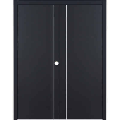 Glam G-Pro 003 - Porte intérieure double en stratifié noir doux pré-suspendu 36 po x 80 po