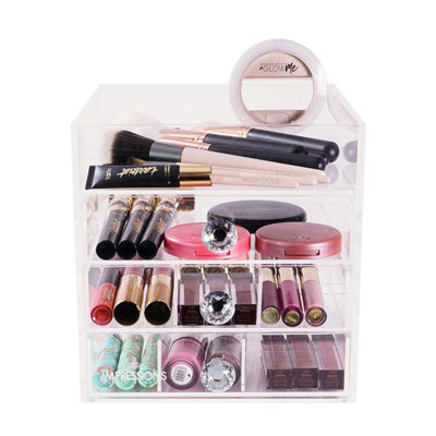 Organisateur de maquillage en acrylique à 4 niveaux avec 3 tiroirs Diamond Collection