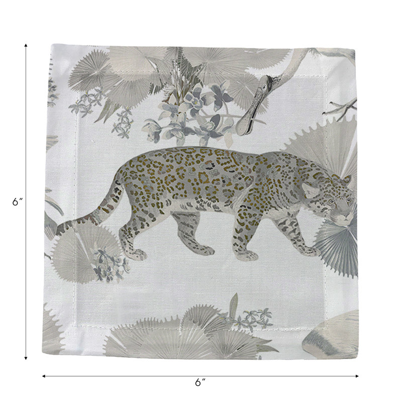 Leopard Walk Hemstitch Cocktail 6" Linen/Cotton Napkin, Cameo