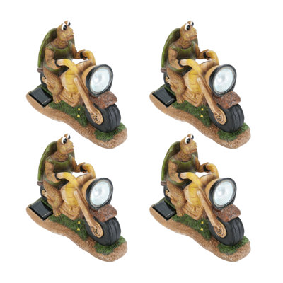 Aspen Creative 5E4E1710868B46D6B99D6FD60DF86959 Four Pack Set, Turtle on a Motorcycle Solar LED Accent Light Statue, 10" Length