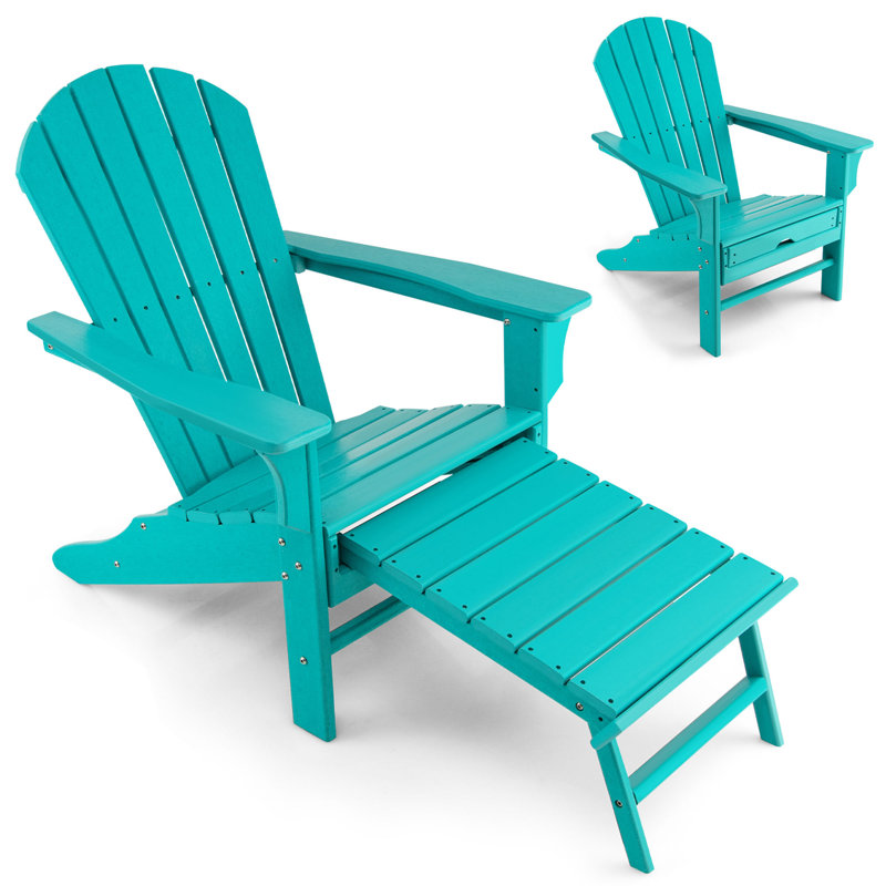 Baughn Foldable Outdoor Adirondack Chair With Ottoman, Teal