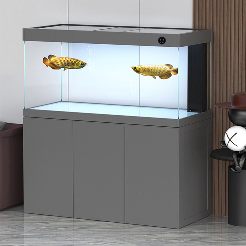 Grand réservoir à poissons 47,24 po à filtre vertical en alliage d'aluminium gris, Clear/Grey, 61.02" H x 47.24" W x 15.75" D