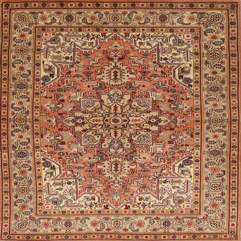 Tapis traditionnel orange / brun clair / gris, Rond 7 pi