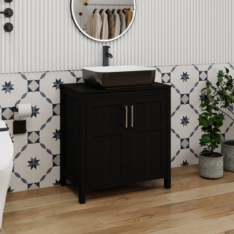 Meuble-lavabo simple 30 po avec lavabo moderne autoportant, Noir