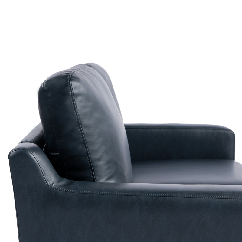 Turner 55.5" Square Arm Faux Leather Loveseat, Navy Blue/Brushed Bronze