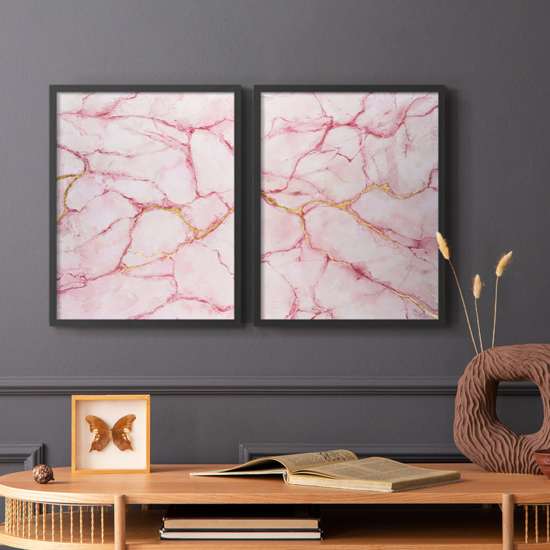 «Rose Marble I», reproduction encadrée de qualité supérieure - prête à être accrochée - aucun clou requis - aucun clou requis