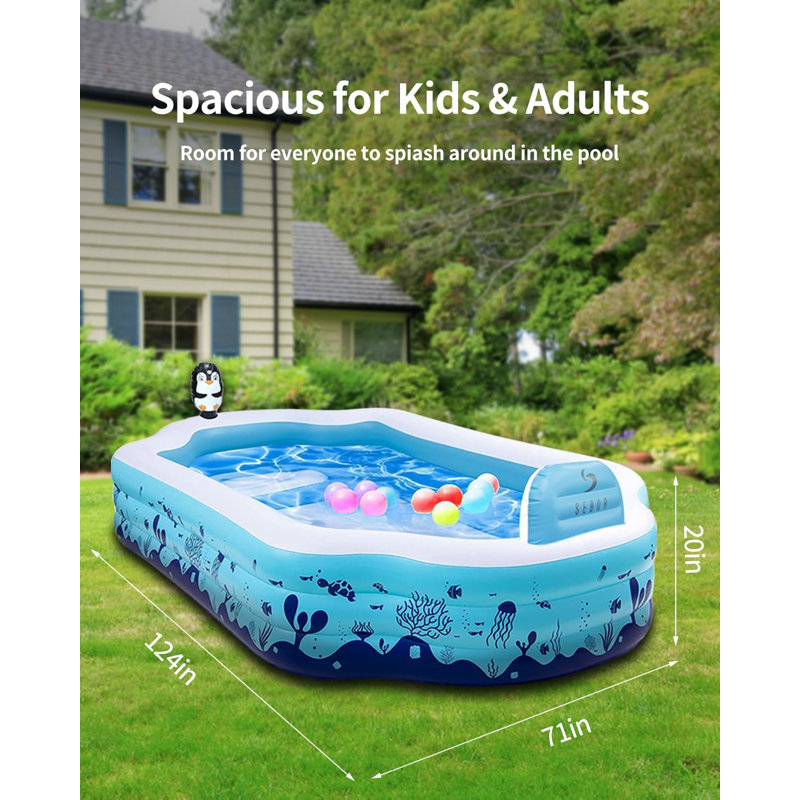 PVC Rectangle Inflatable Pool 20'' H x 71'' W x 124'' L, Blue