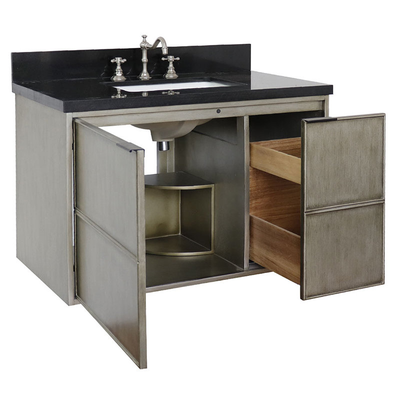 Ensemble de meuble-lavabo mural simple 37 po, Noir galaxie