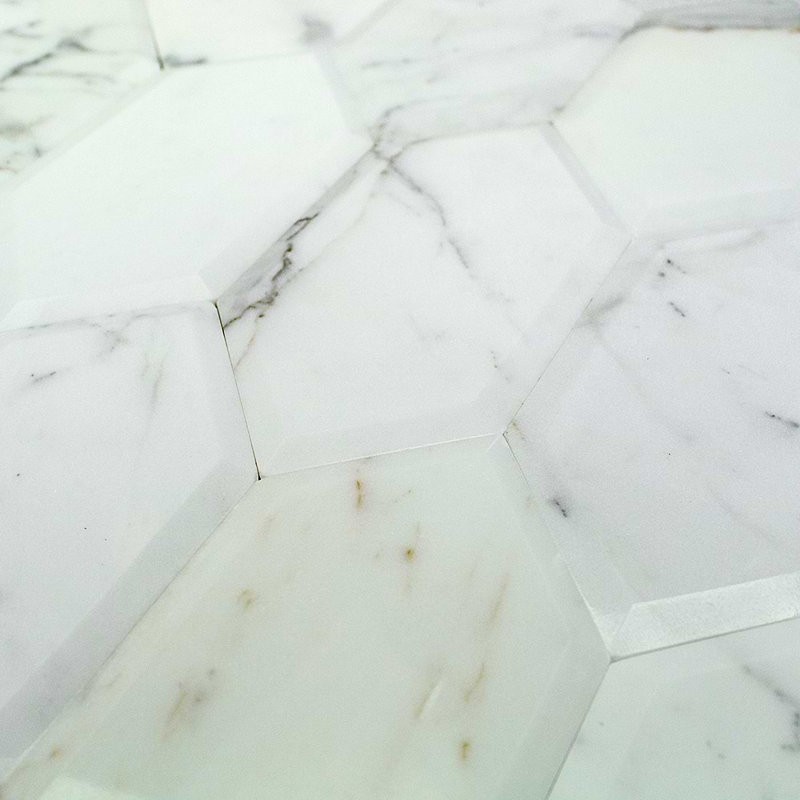 Calacatta 4x8 Beveled Hexagon Polished Marble Tile