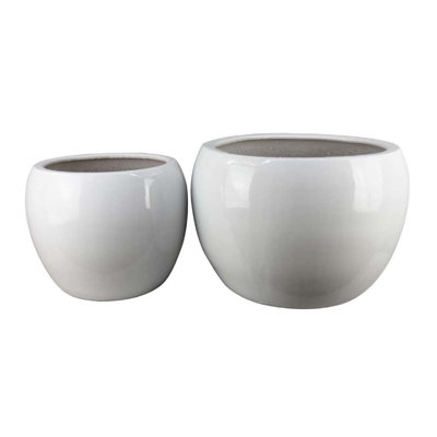 Womy Tall Decorative Planters Set Of 2, Gloss White Ceramic