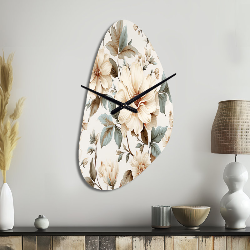Vintage Florals - Fall Shape Decorative White Plants Wall Clock, Medium