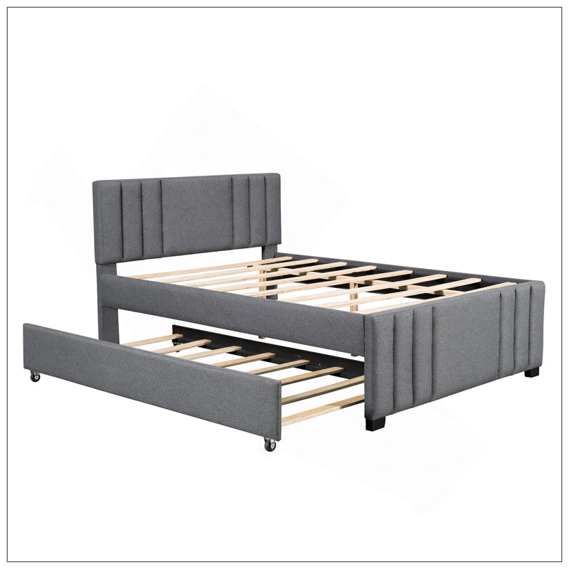 Lit plateforme double tapissier avec lit gigogne
