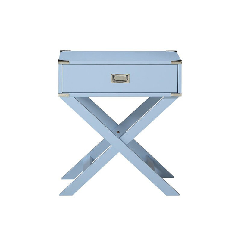 Asger Solid Wood Tray Top End Table Set with Storage and Built-In Outlets, Blue