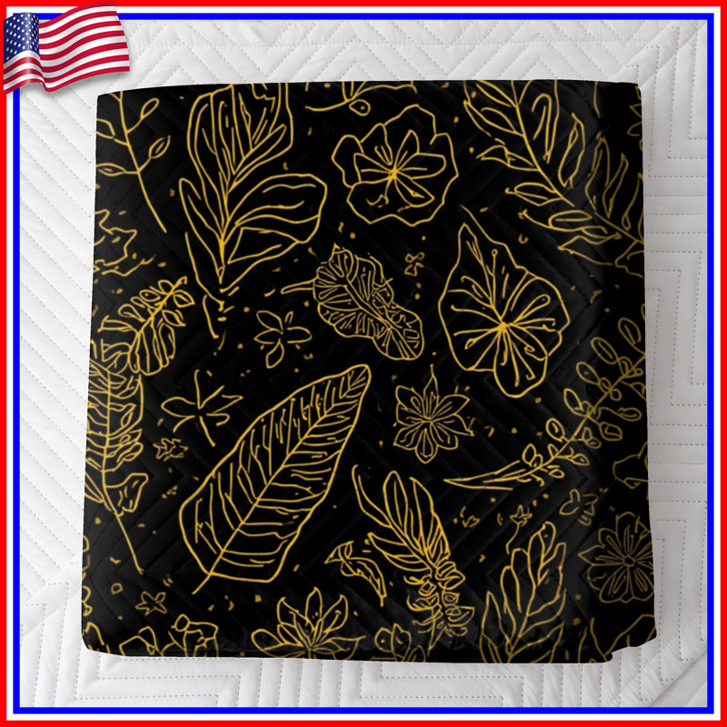 Couvre-lit matelassé Gold Botanical Line Art toutes tailles, Lit simple