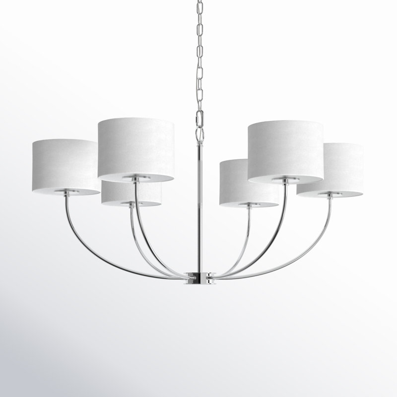 Polished Nickel 6-Light Modern Chandelier with White Shades
