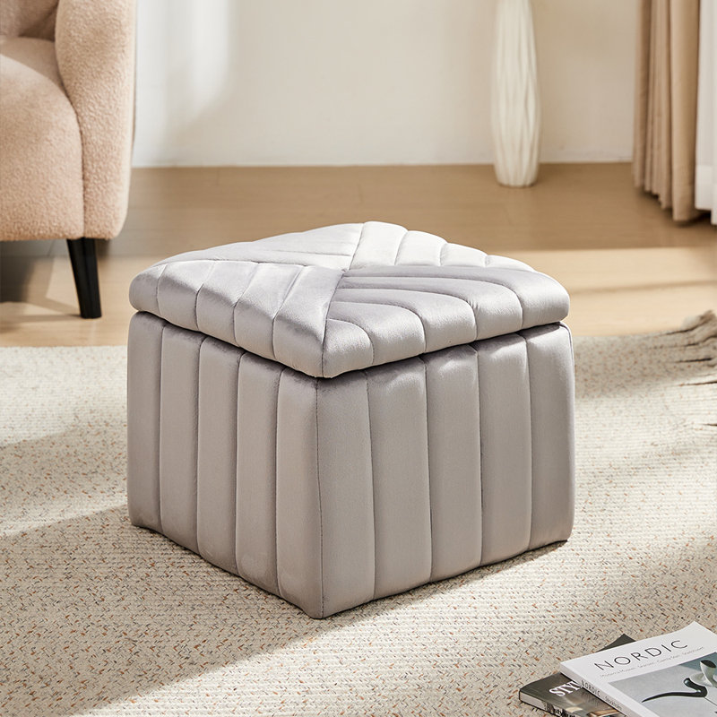 Amalina 46cm Wide Velvet Rectangle Solid Colour Footstool Ottoman with Storage, Grey