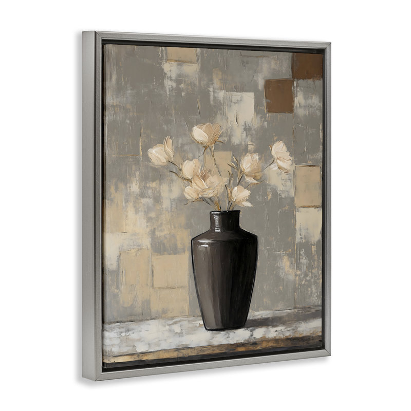Vase moderne et cadre flottant à fleurs, design par Franklyn Gregory, Gris, H 21 po x l 17 po