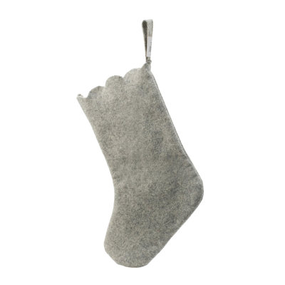 Boiled Wool Gray Stocking with Scalloped Edge and Snowflake Design - Gray - 20"