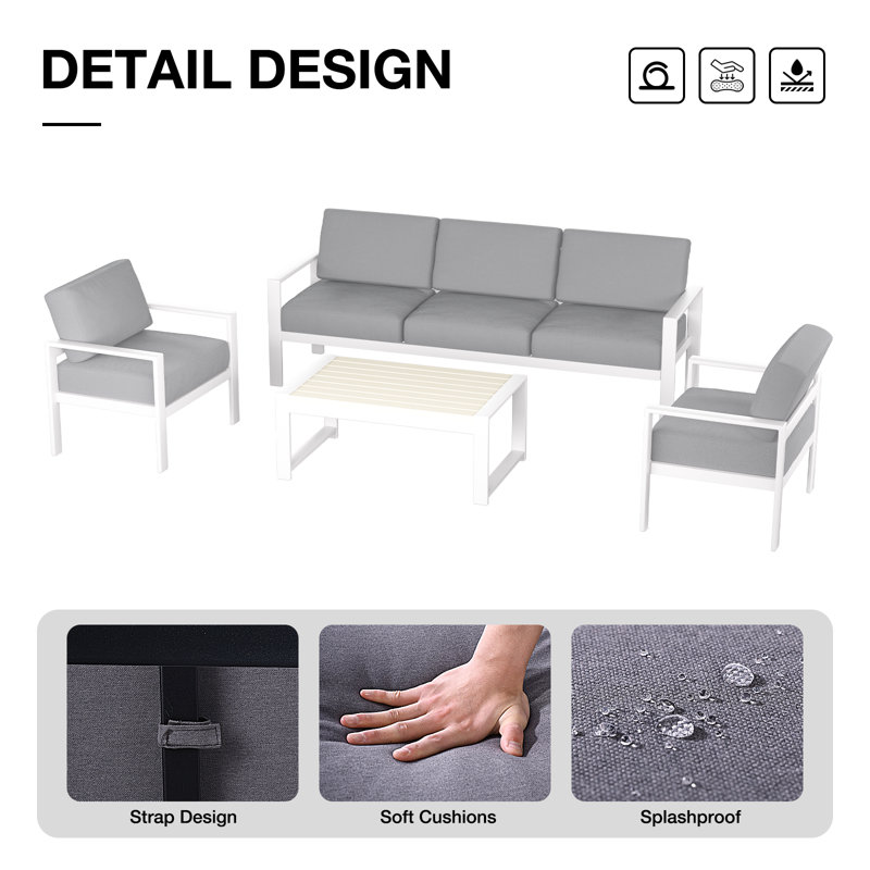 Yohai 5 - Person Outdoor Seating Group, Gris clair, Blanc