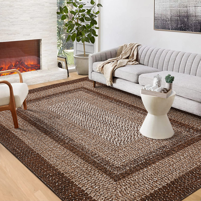 Tapis moderne lavable pour imitation de chambre à coucher Tapis tressé à motif géométrique doux antidérapant