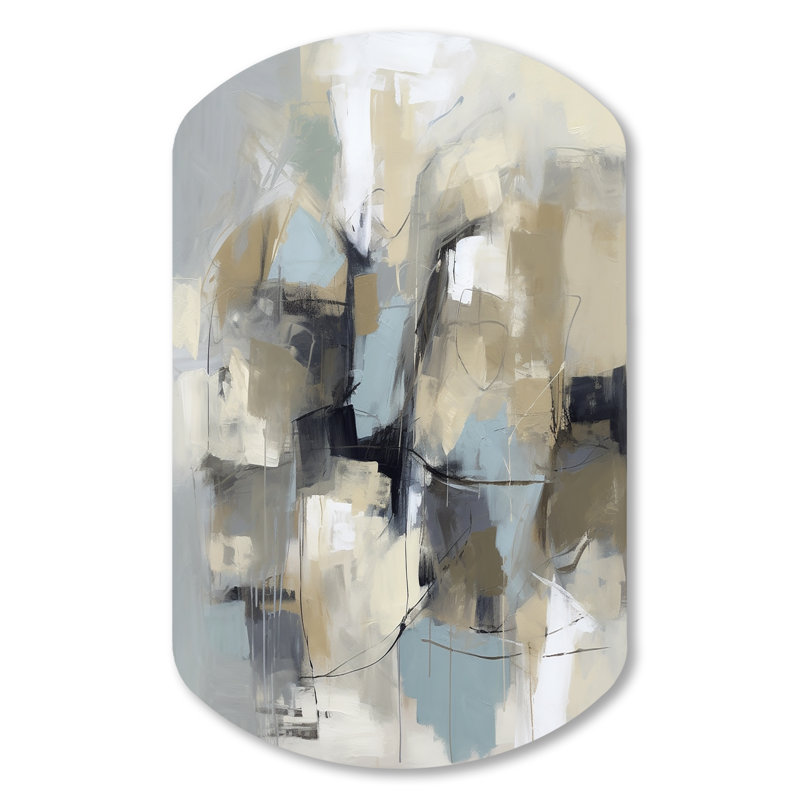Beige et gris - Créature non limitée I - reproduction abstraite, art mural en métal, reproduction d'art asymétrique moderne
