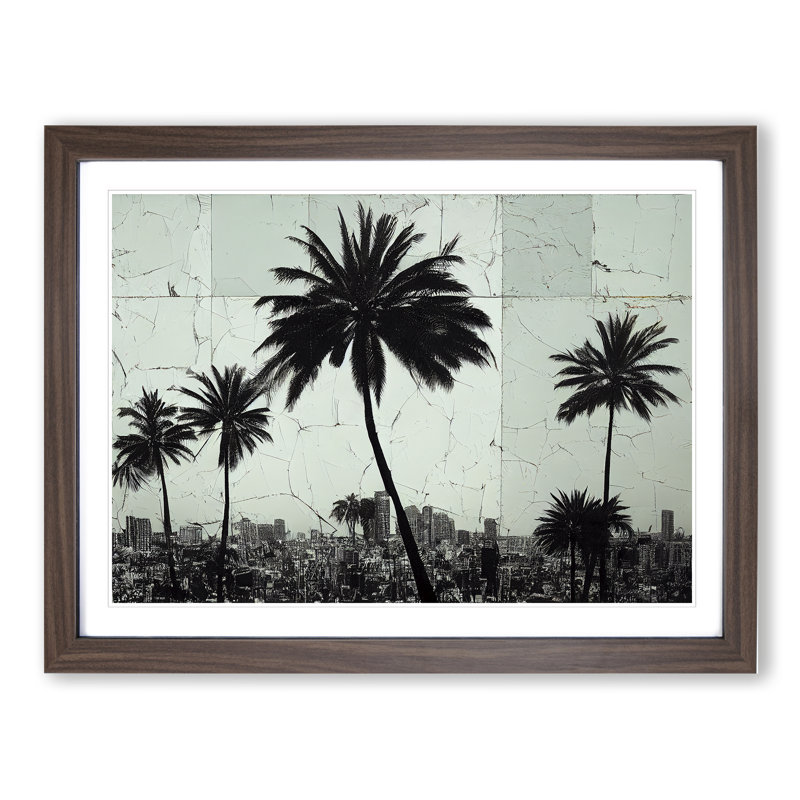 Expressive Palm Trees - Single Picture Frame Print, 25cm H x 34cm W x 2cm D, Walnut
