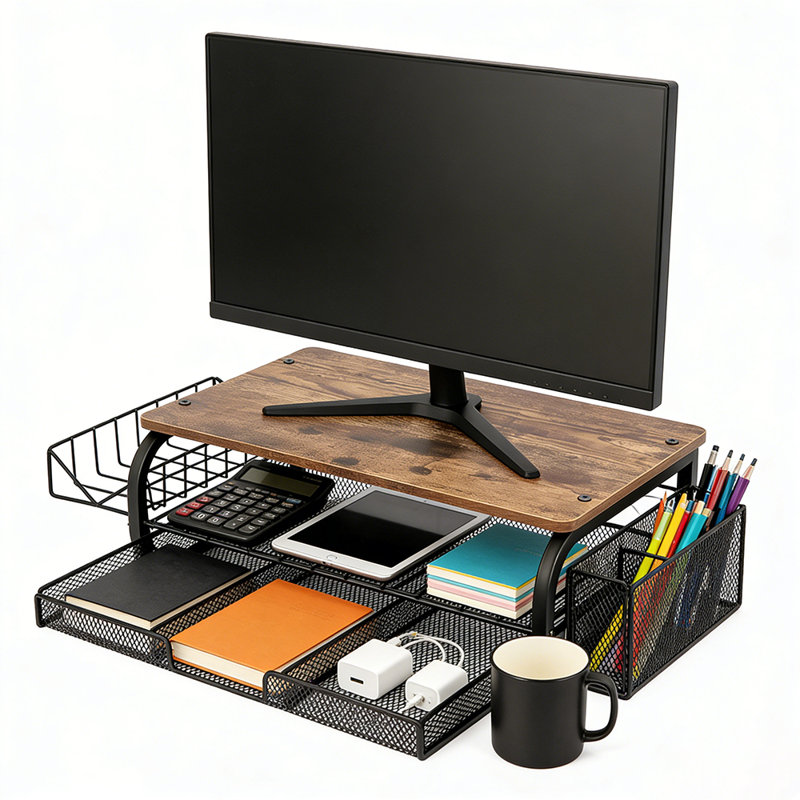 Organisateur de bureau en maille de bois, Brown