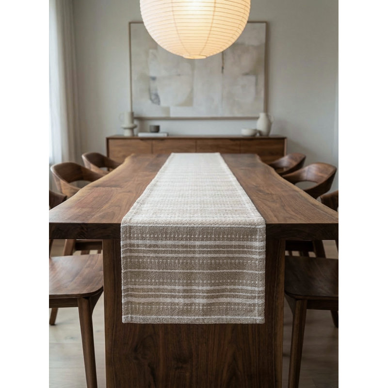 Rustic Beige Seabreeze Stripe Indoor Outdoor Table Runner 14x72