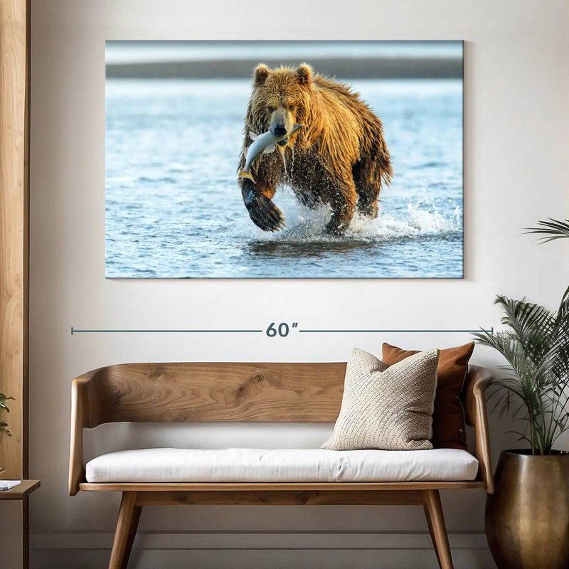 Grizzly Bear With Salmon, 34" H x 51" W