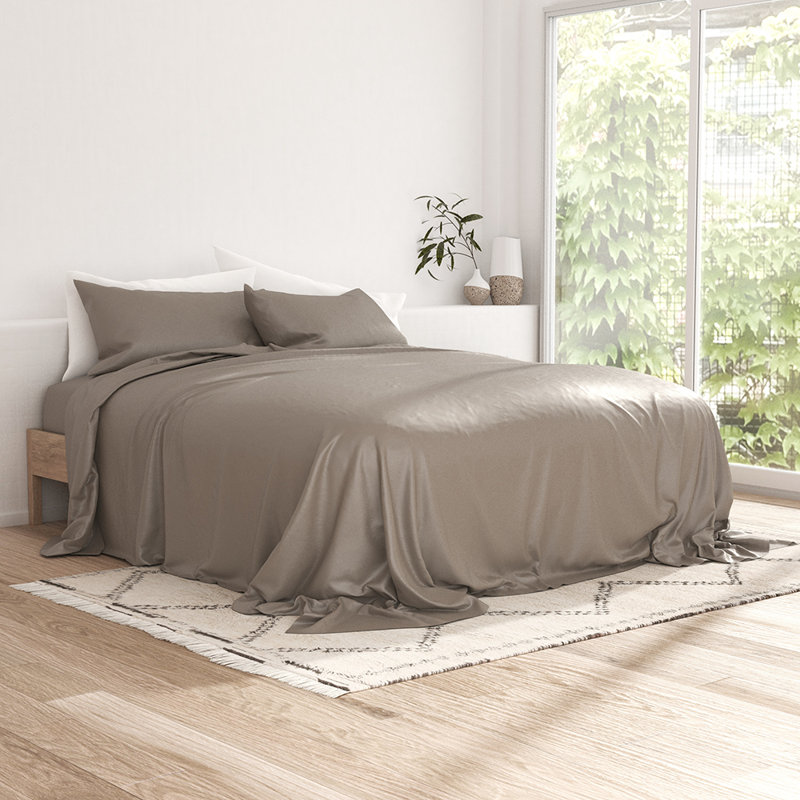 Ensemble de draps 100% rayonne de bambou, Ensemble de draps très grand californien avec 2 t, Taupe
