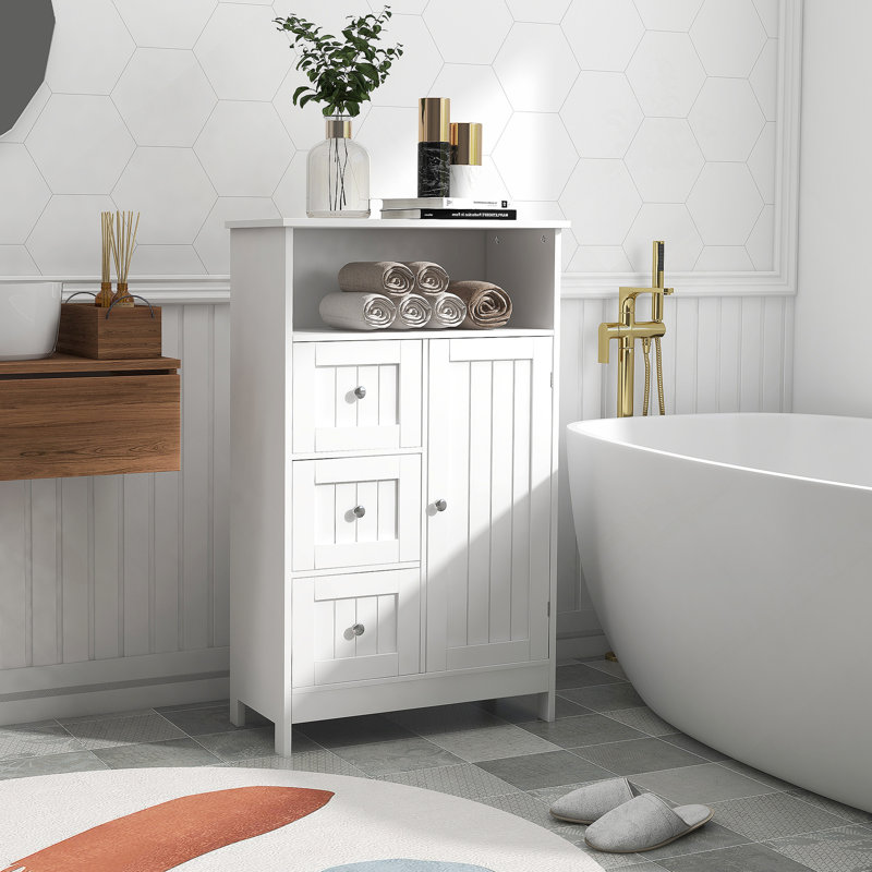 Armoire de rangement pour salle de bain avec 3 tiroirs et 1 porte